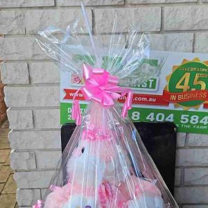 Pink Easter Bunny With Chocolate & Balloon